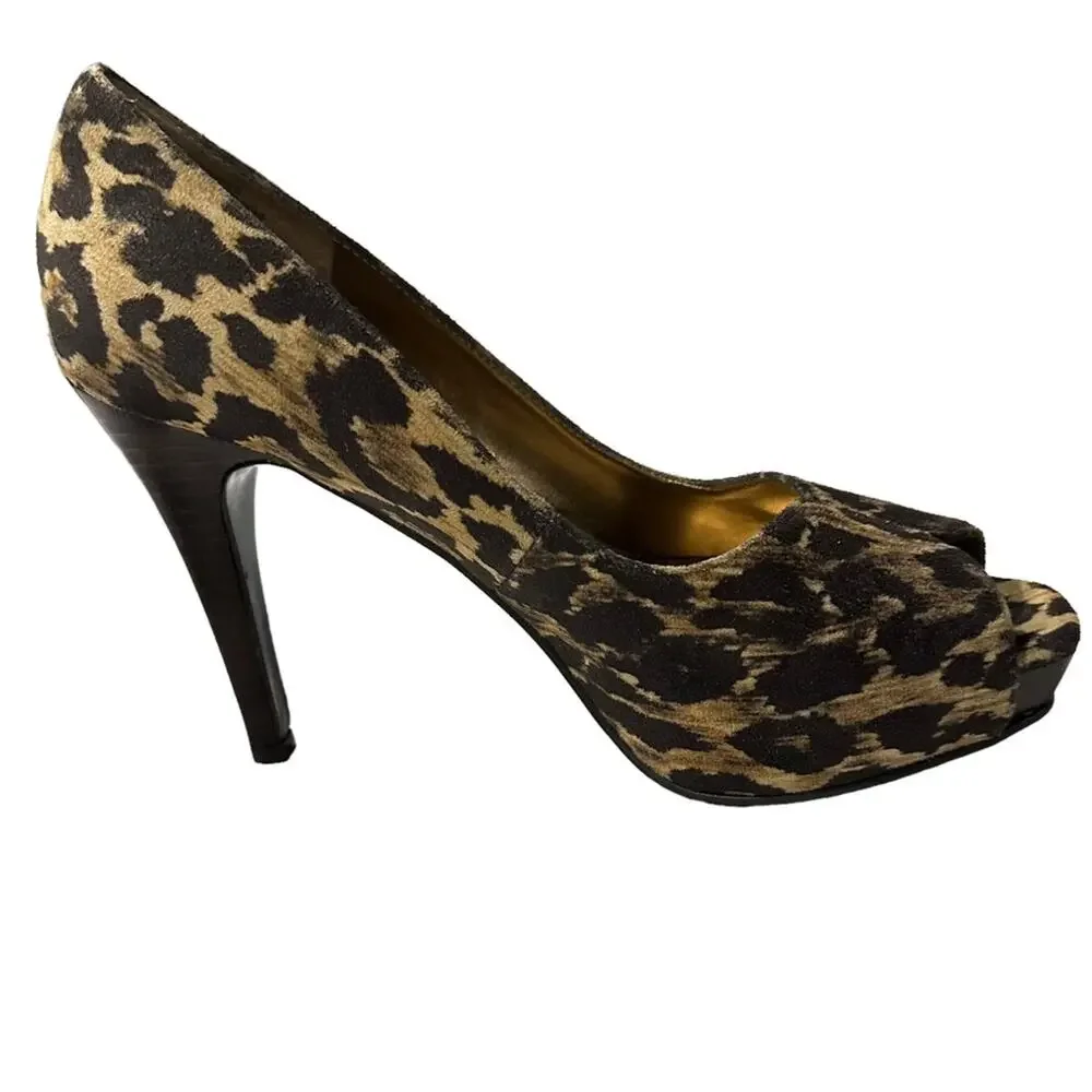 Nine West bonfirio ‎ textile uppers faux calf hair leopard size 7M